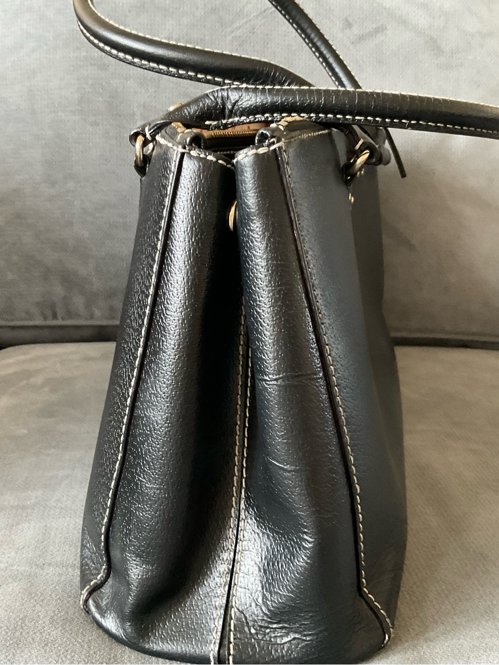 kate spade Black Leather Satchel with Pink Polka Dot Lining - Picture 4 of 7